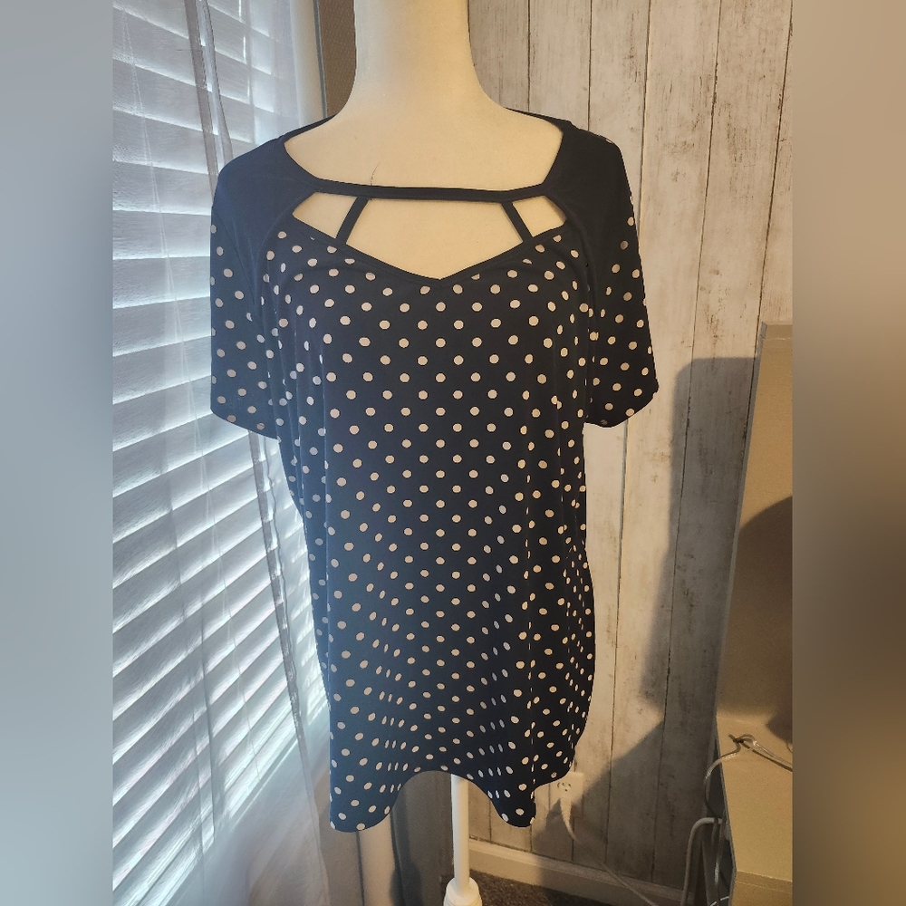 Polka Dot Women's Top - Navy Blue and White